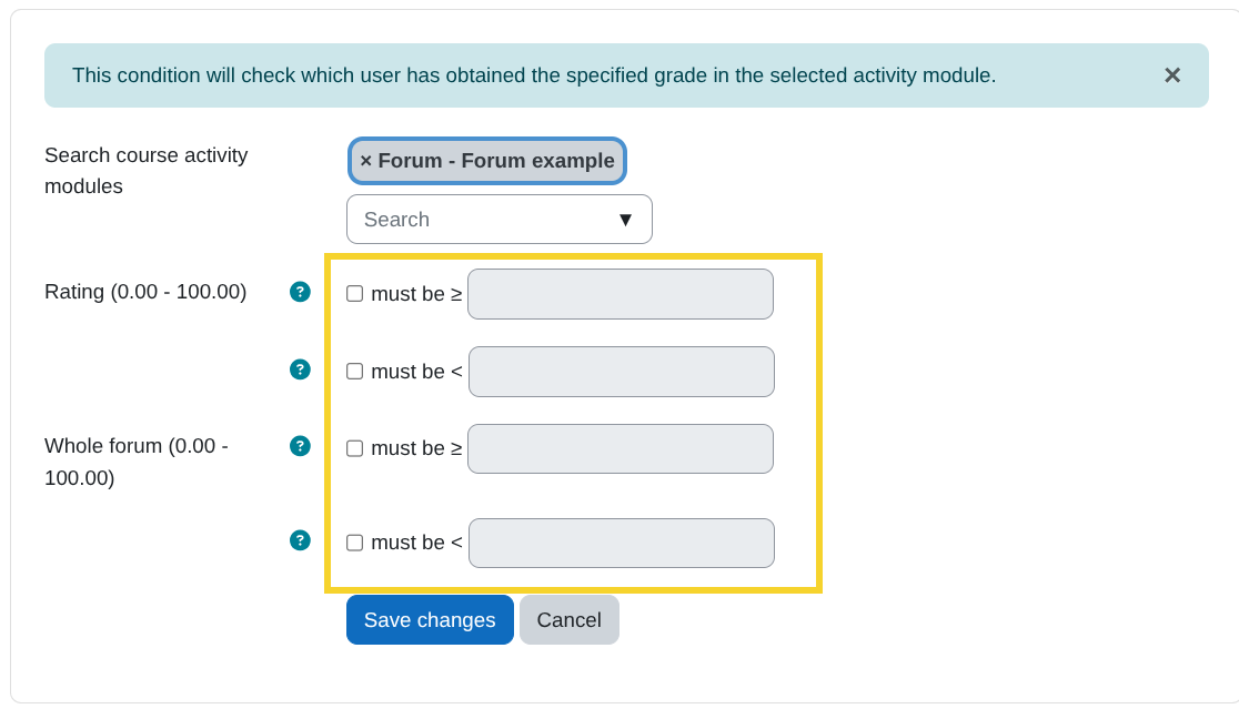 Comparison options (must be Must be <)