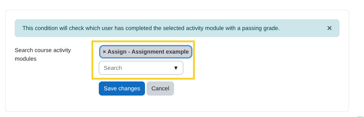 Passing grade condition (activity selection)