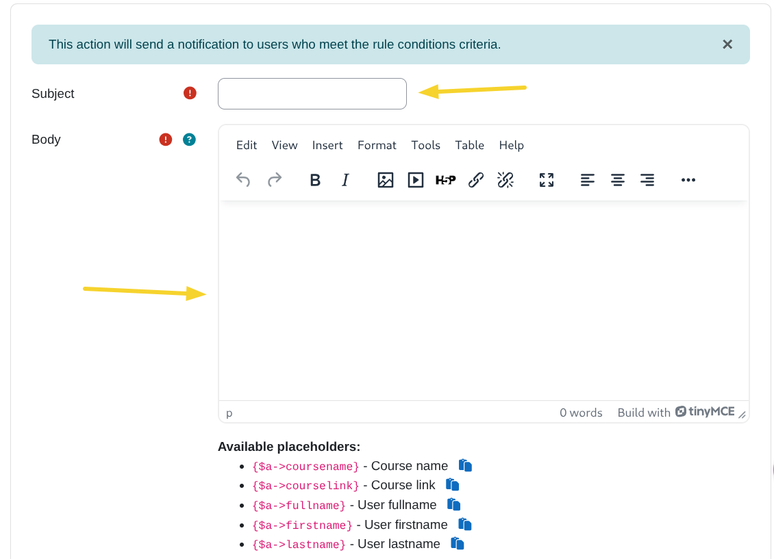 Send notification (Subject/Body)