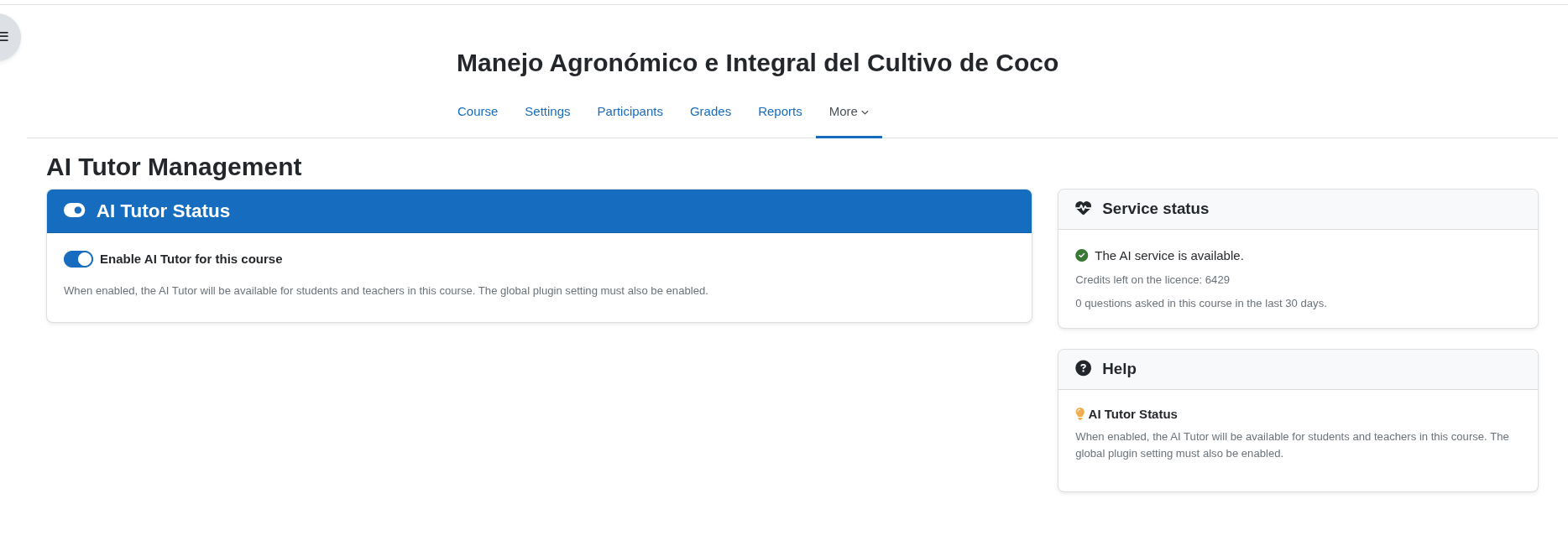 Course manager showing tutor enabled