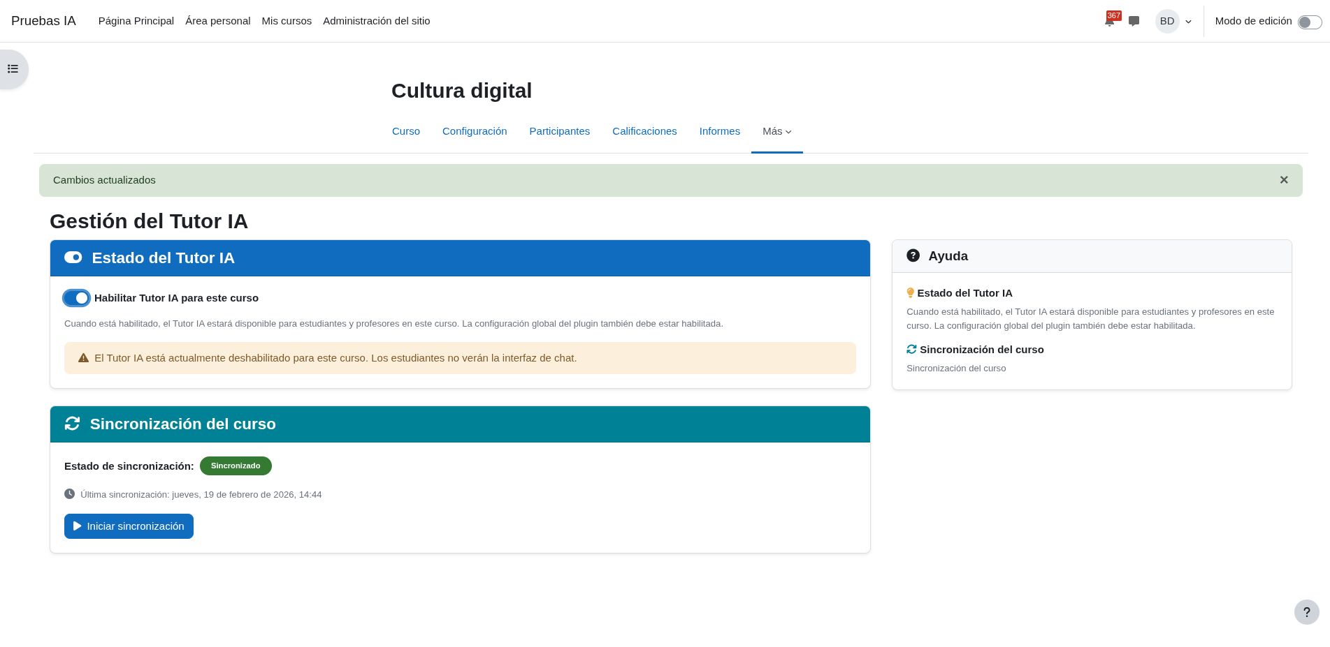 Course manager showing tutor enabled
