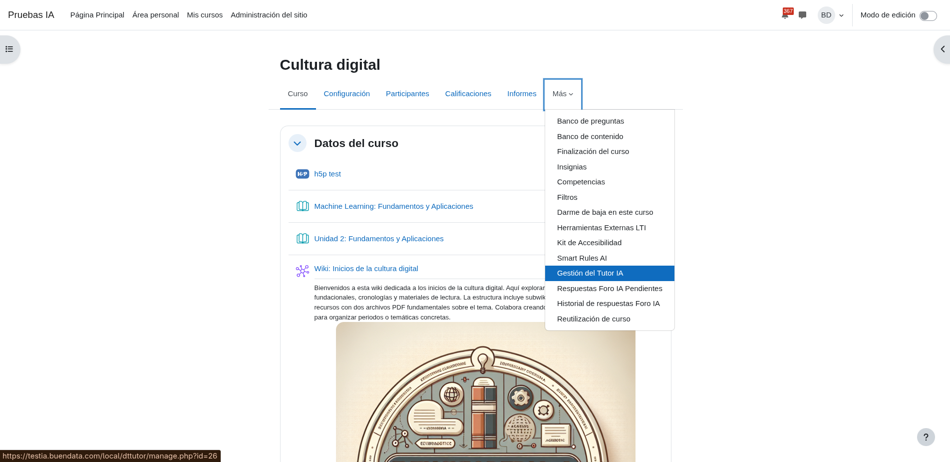 Course menu showing More → Tutor AI