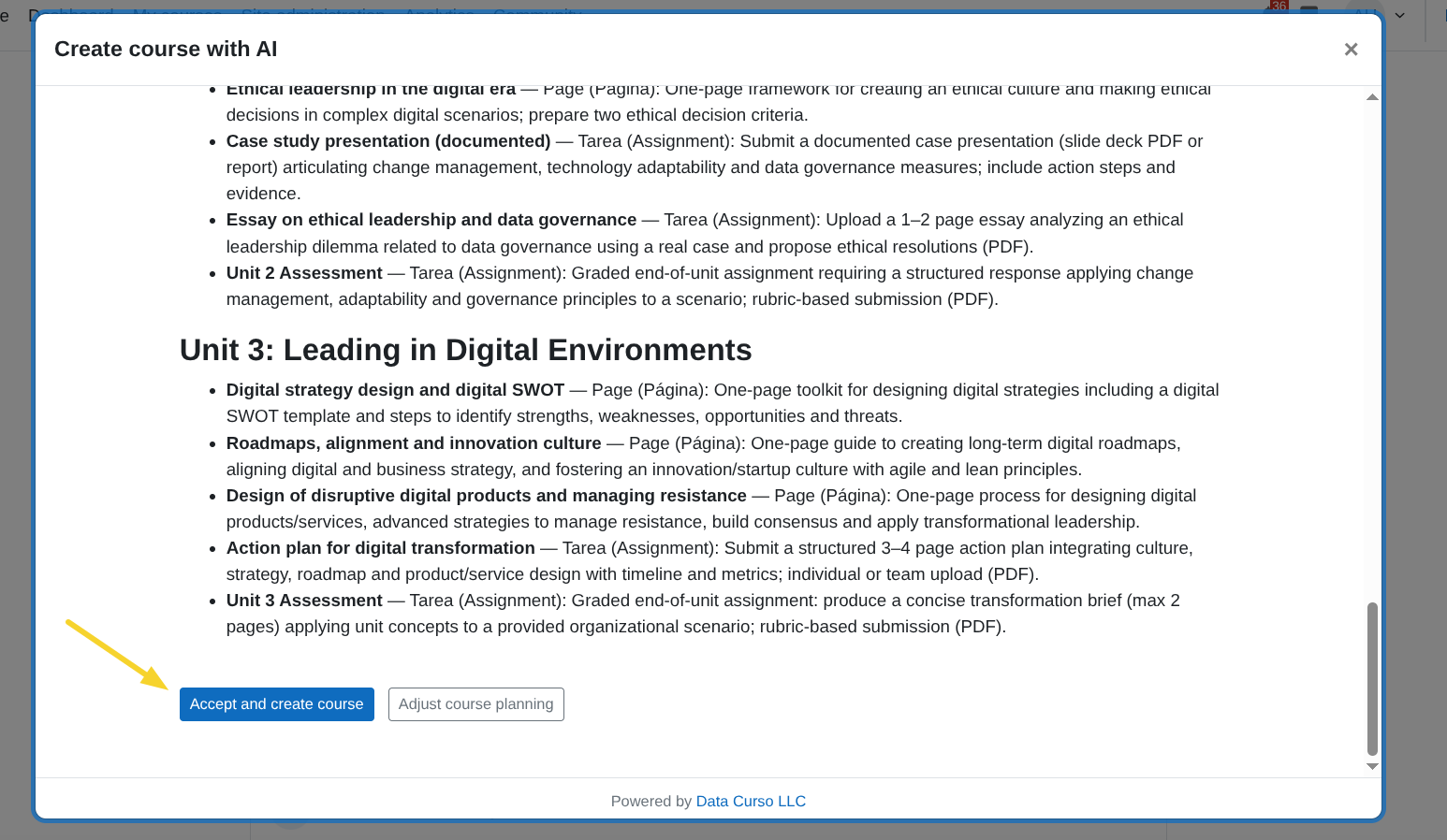 Accept and create course
