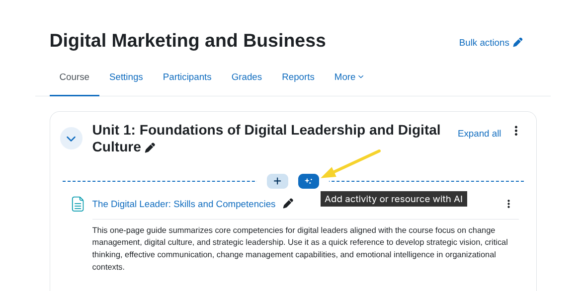 Add activity or resource with AI