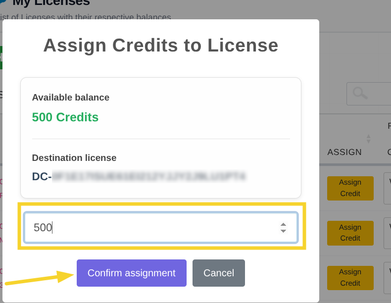 Confirm Assign IA Credits