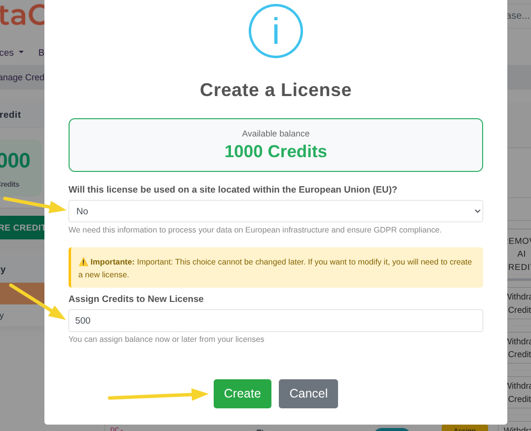 Confirm Create License
