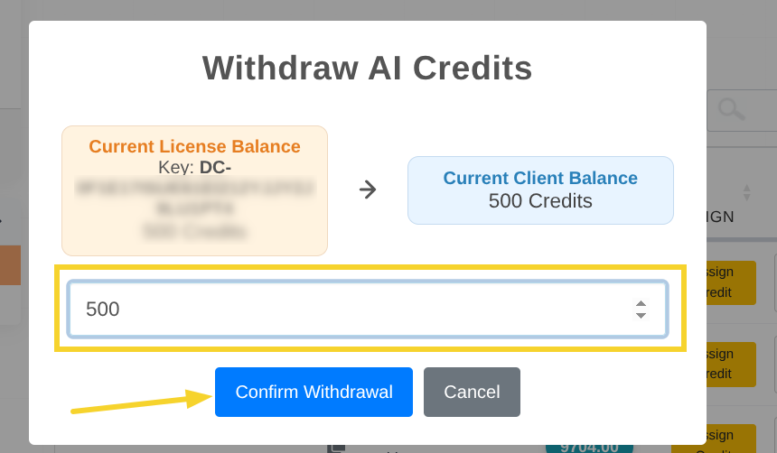 Confirm Withdraw IA Credits