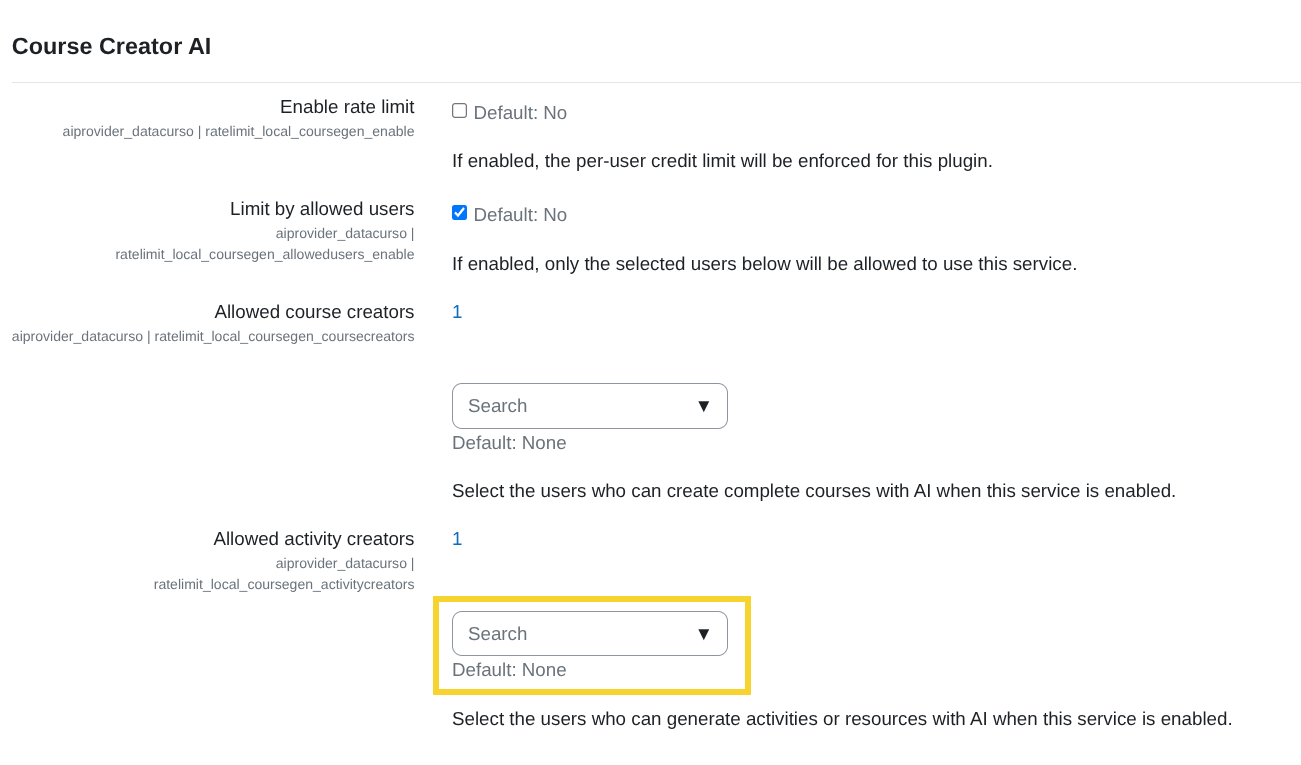 Allowed activity creators