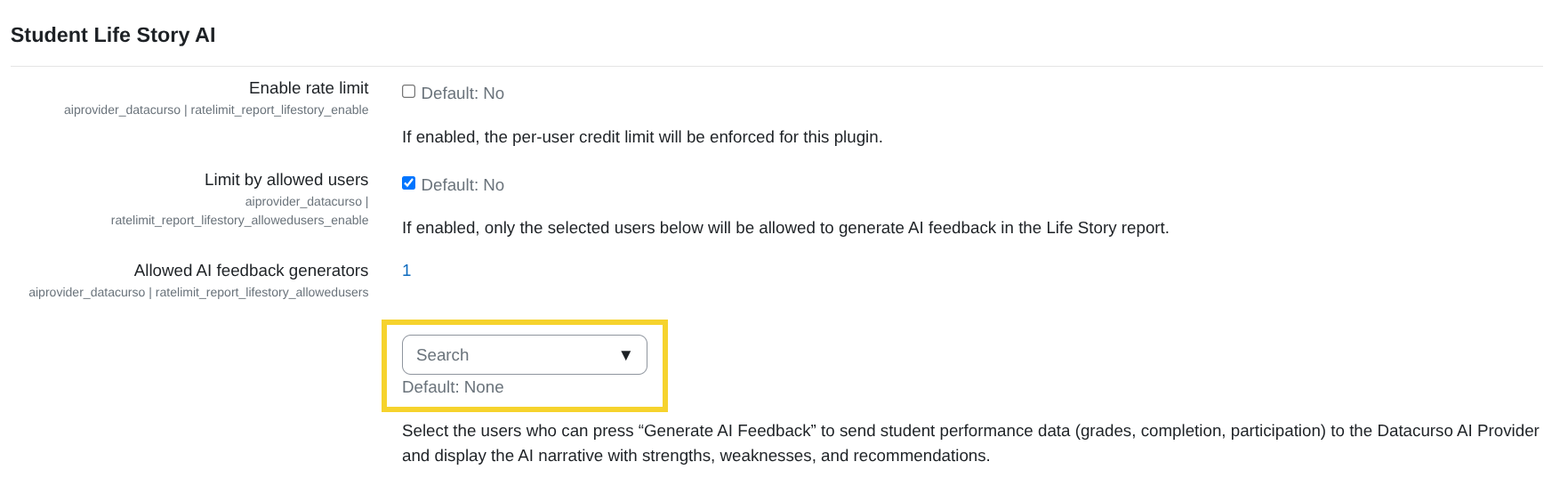 Allowed AI feedback generators