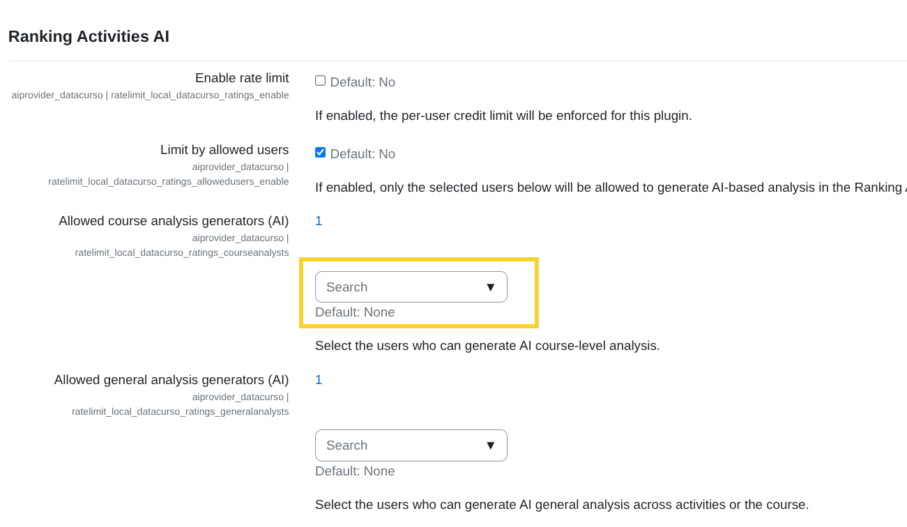 Allowed course analysis generators (AI)