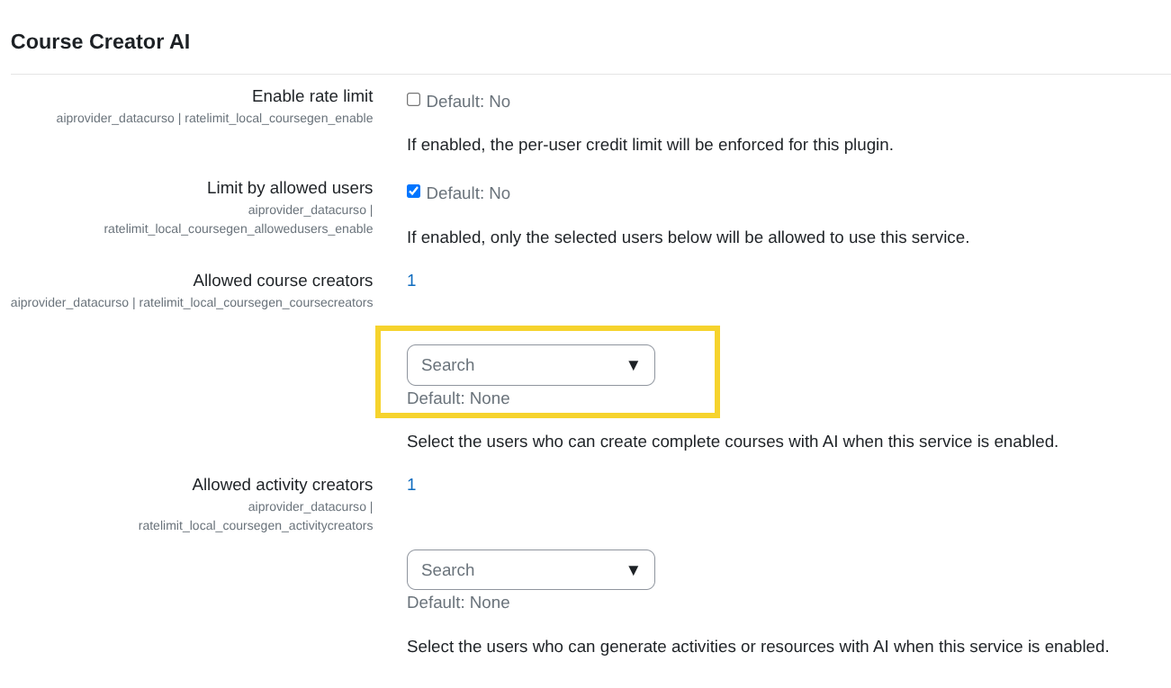 Allowed course creators