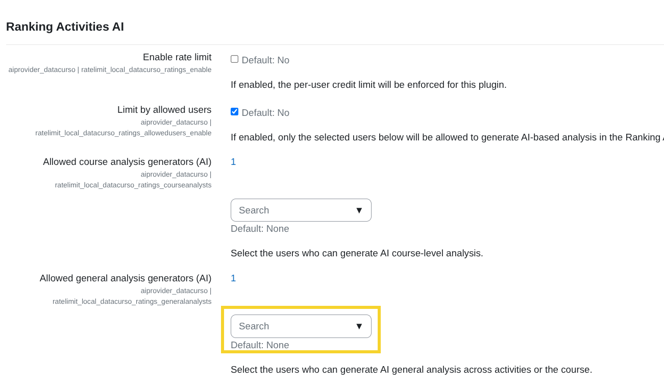 Allowed general analysis generators (AI)
