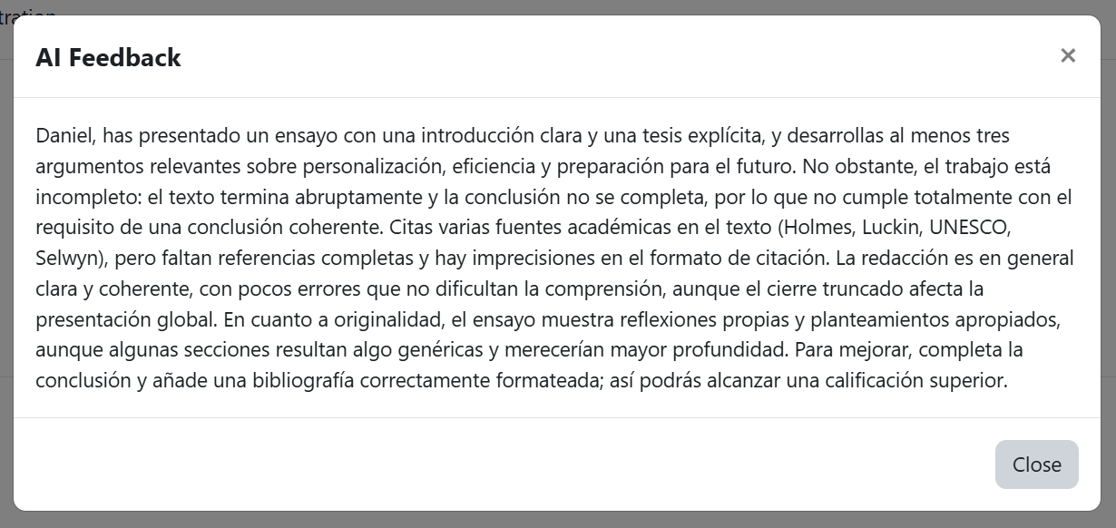 History feedback modal details