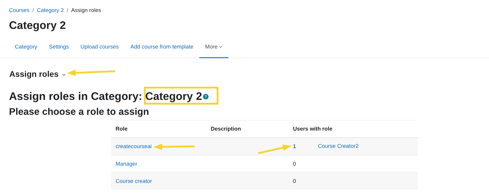 Assigned roles in category 2