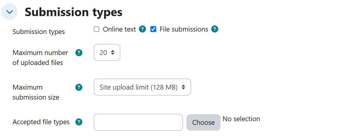 Assignment — Submission types settings