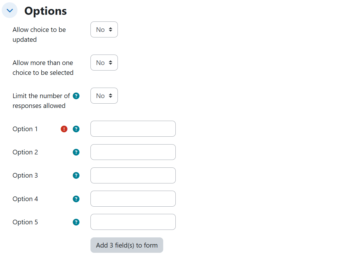 Choice — Options settings