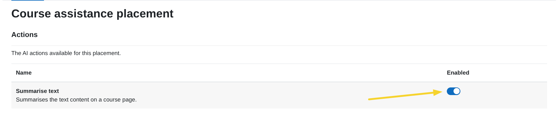 Enable Summarise Text in Placement