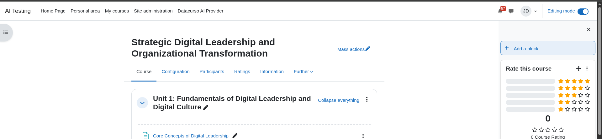 Course opened in Moodle