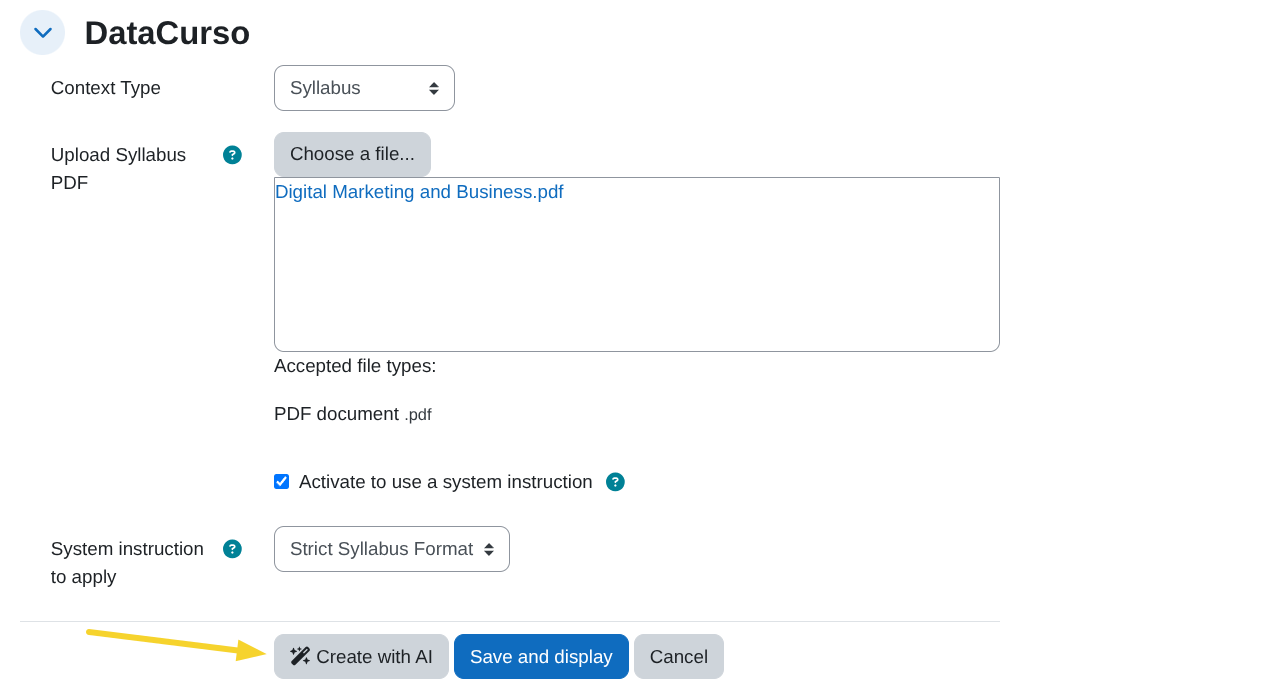 Create with AI button