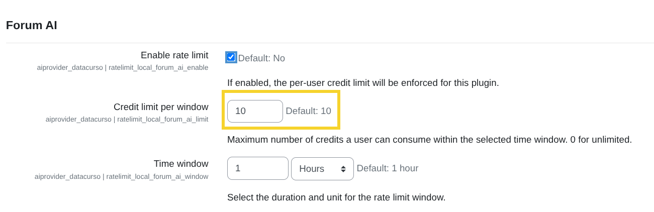 Credit limit per window