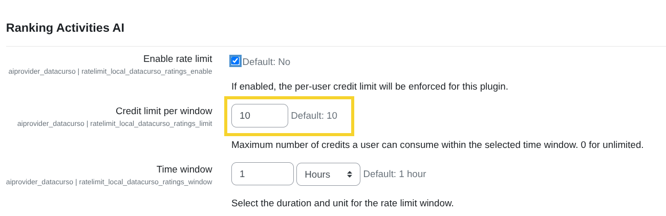 Credit limit per window