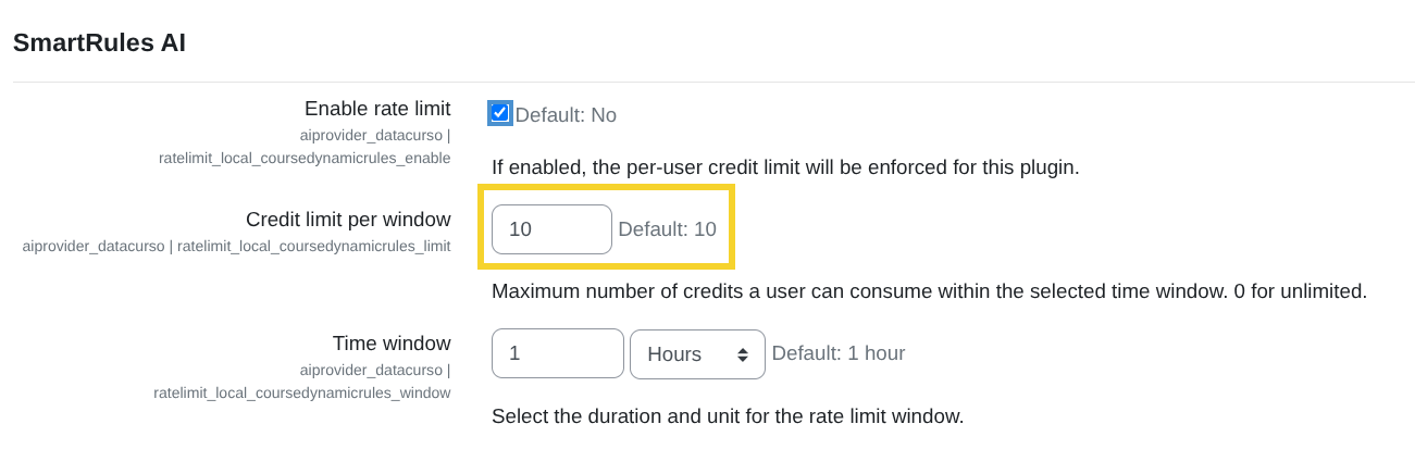 Credit limit per window