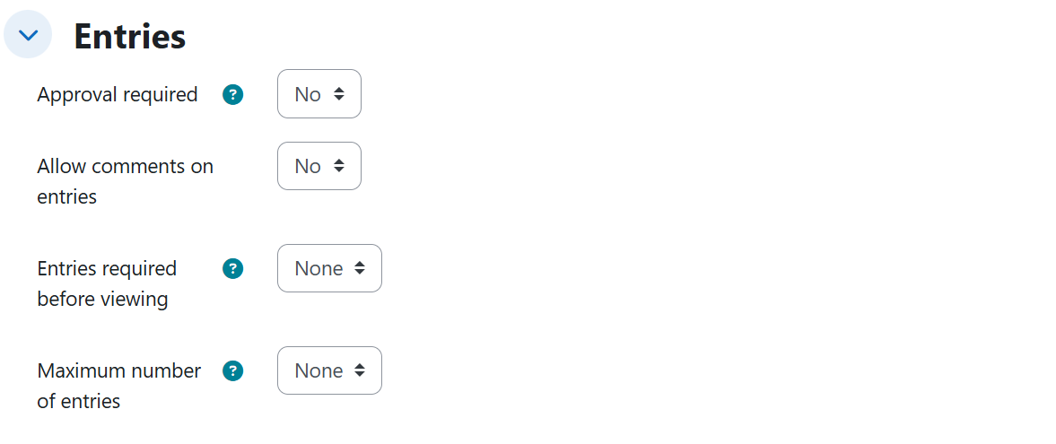 Database — Entries settings