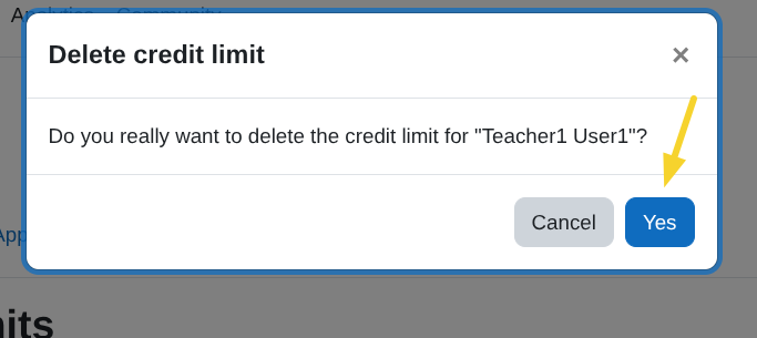 Delete credit limit confirmation