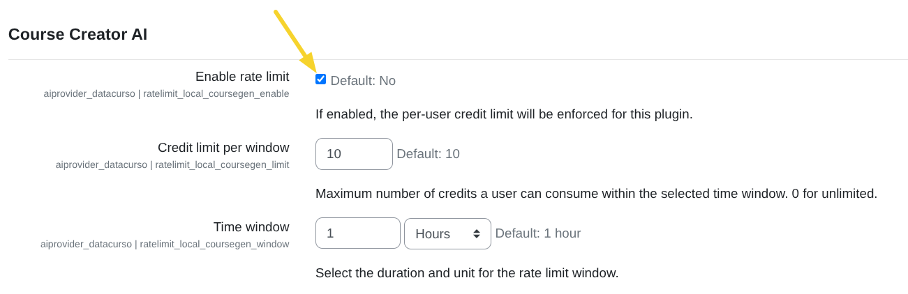 Enable rate limit