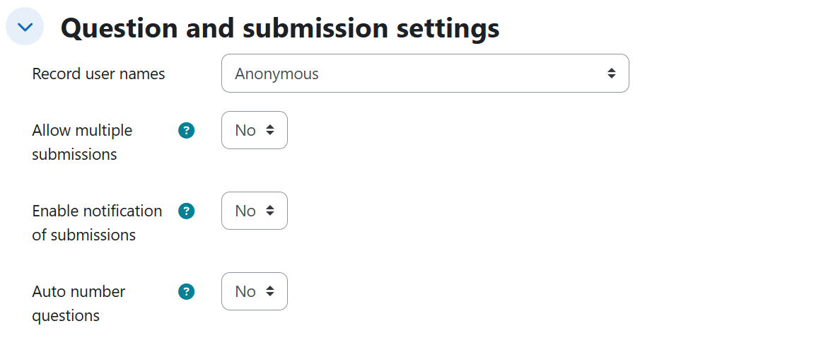 Feedback — Question and submission settings