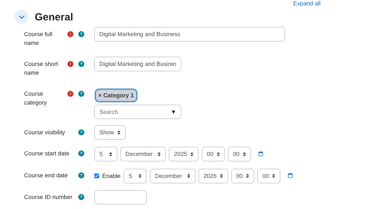 Fill in basic course details
