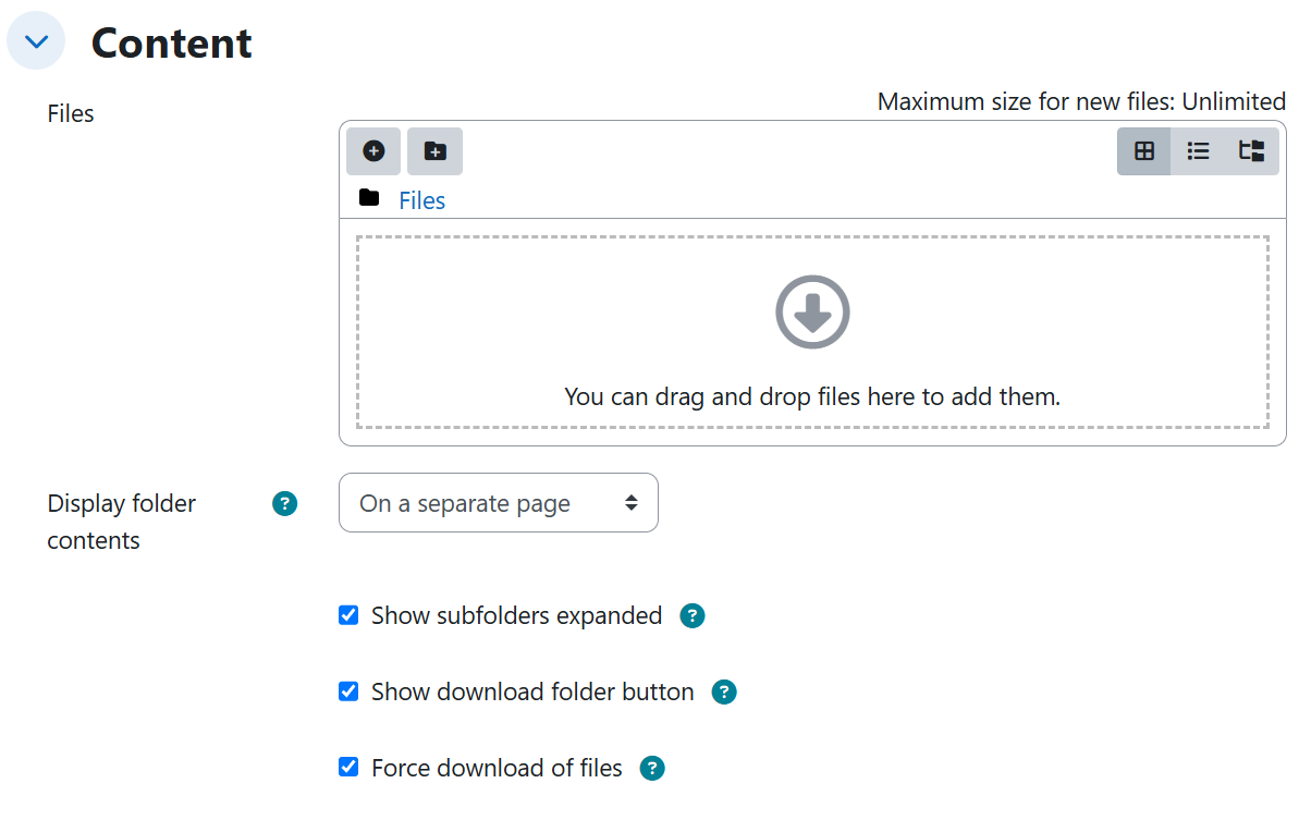 Folder — Content and Appearance settings