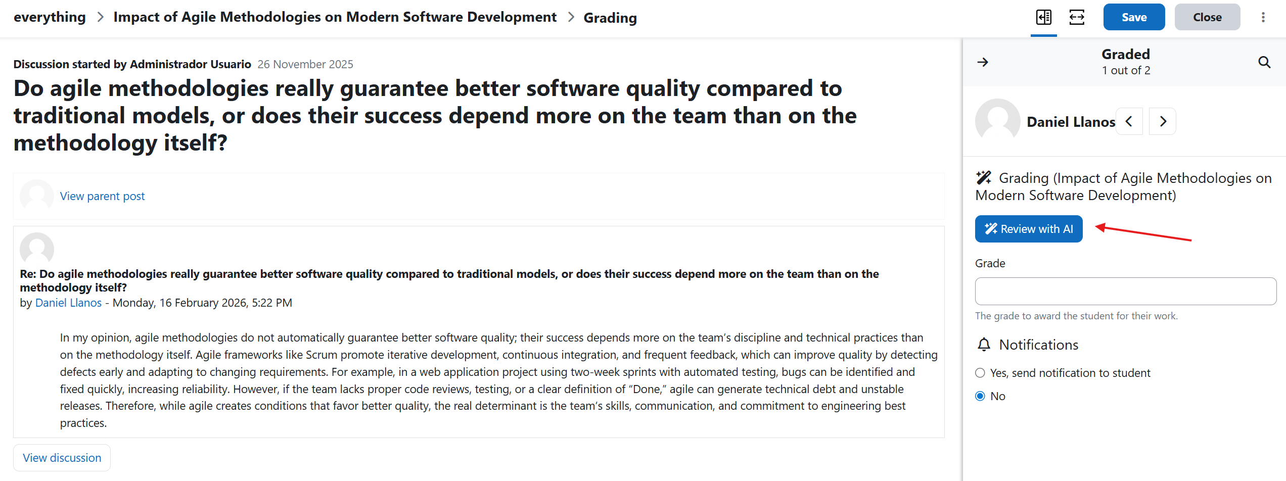 Review with AI button