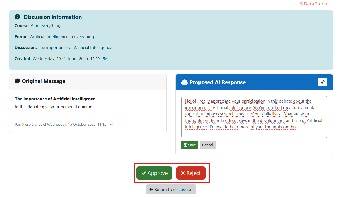 Notification approve or reject