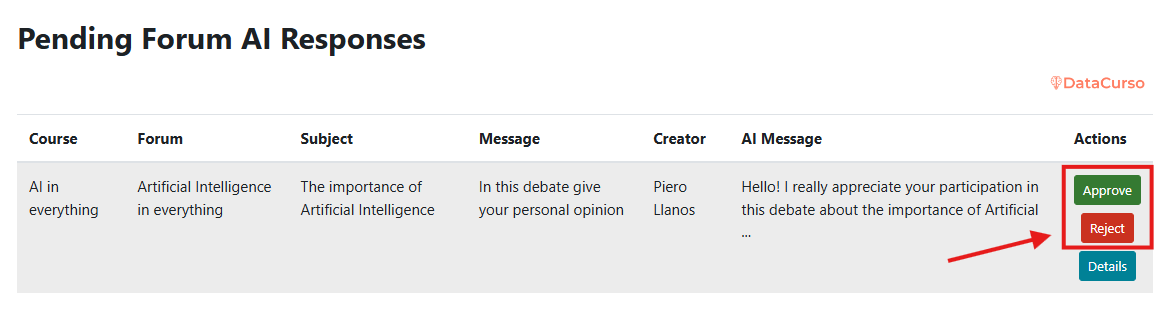 Pendings approve rejected