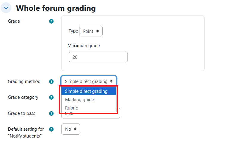 Whole forum grading method