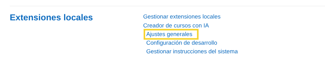 General settings menu