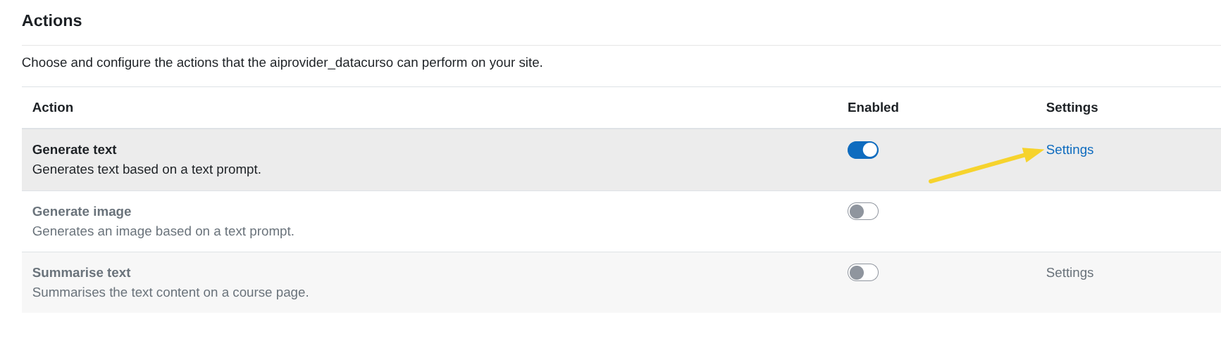 Generate Text Settings