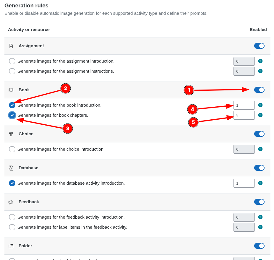 Configure generation rules options