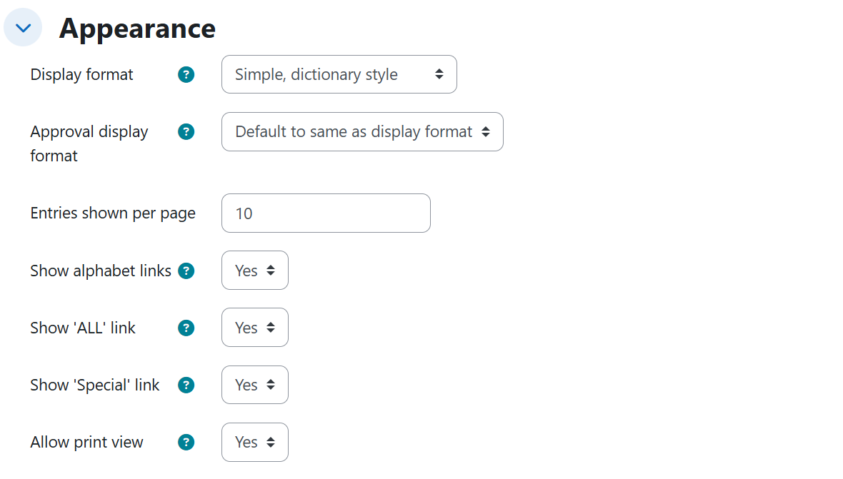 Glossary — Appearance settings