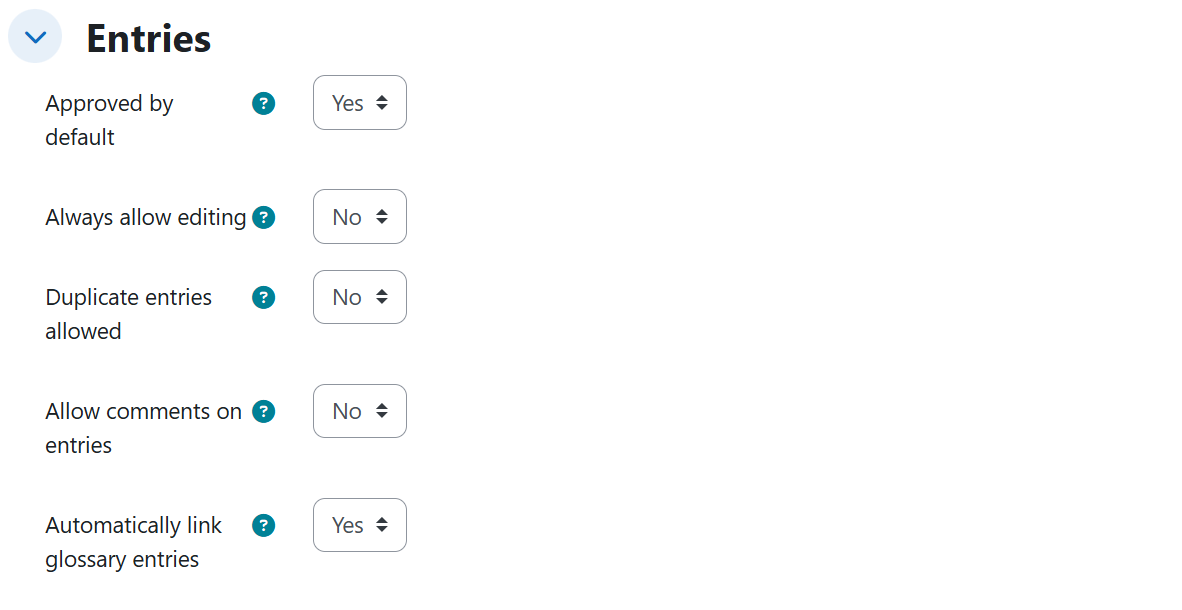 Glossary — Entries settings