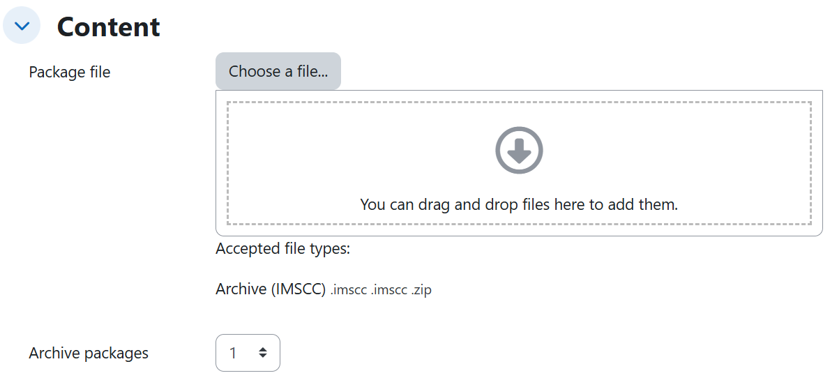 IMS content package — Content settings