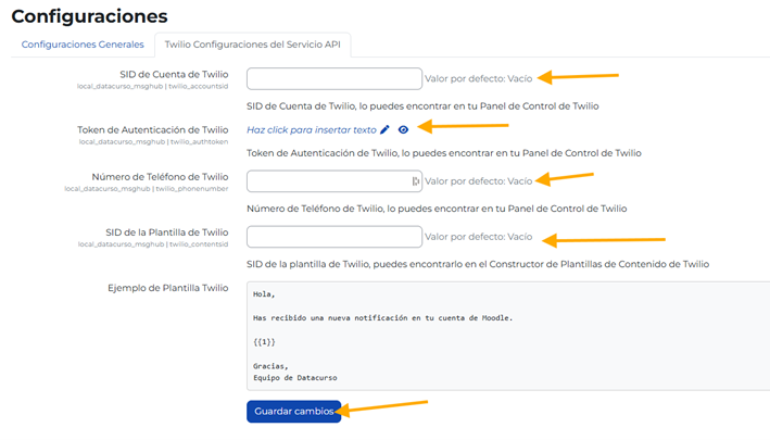 Twilio Provider Settings