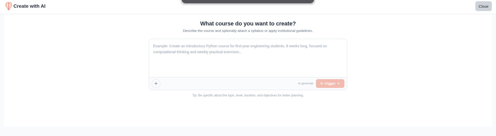 AI course creation page