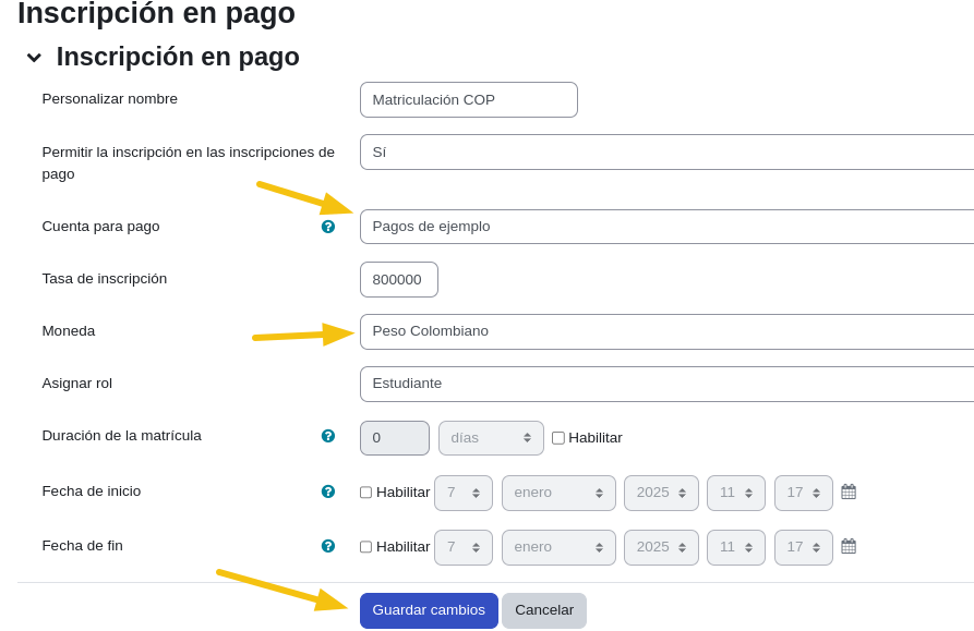 Enrol instance options
