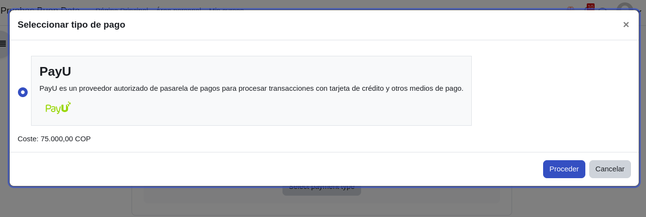 Payment modal for activity
