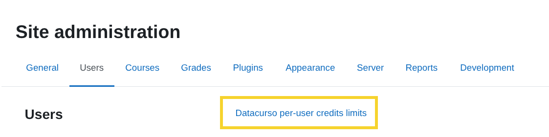 Datacurso per-user credits limits