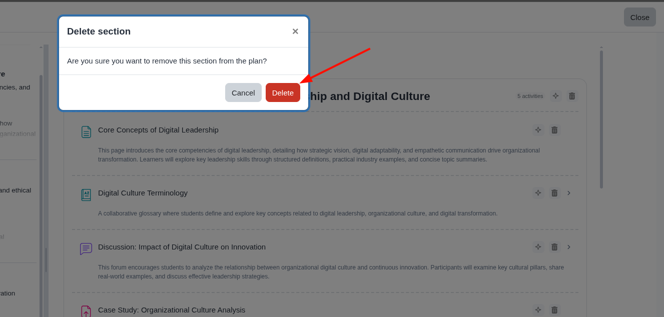 Confirm deletion