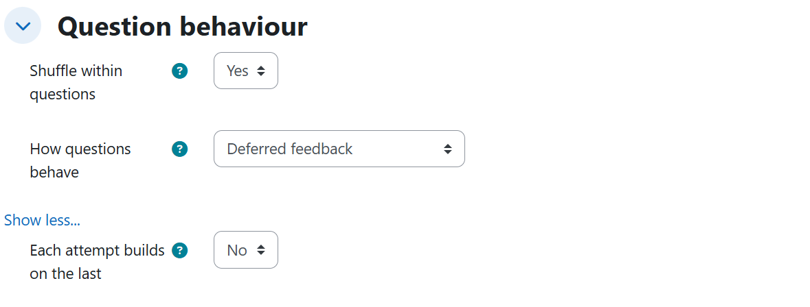 Quiz — Question behaviour settings