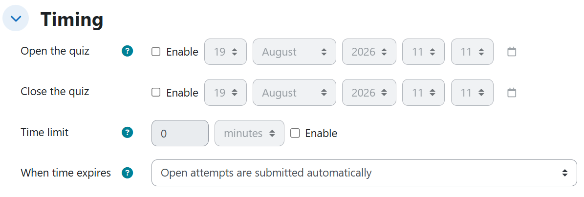Quiz — Timing settings